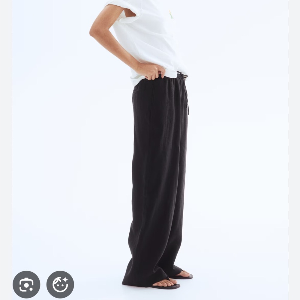H&M XXL Black Linen Blend Wide Leg Draw String Pants